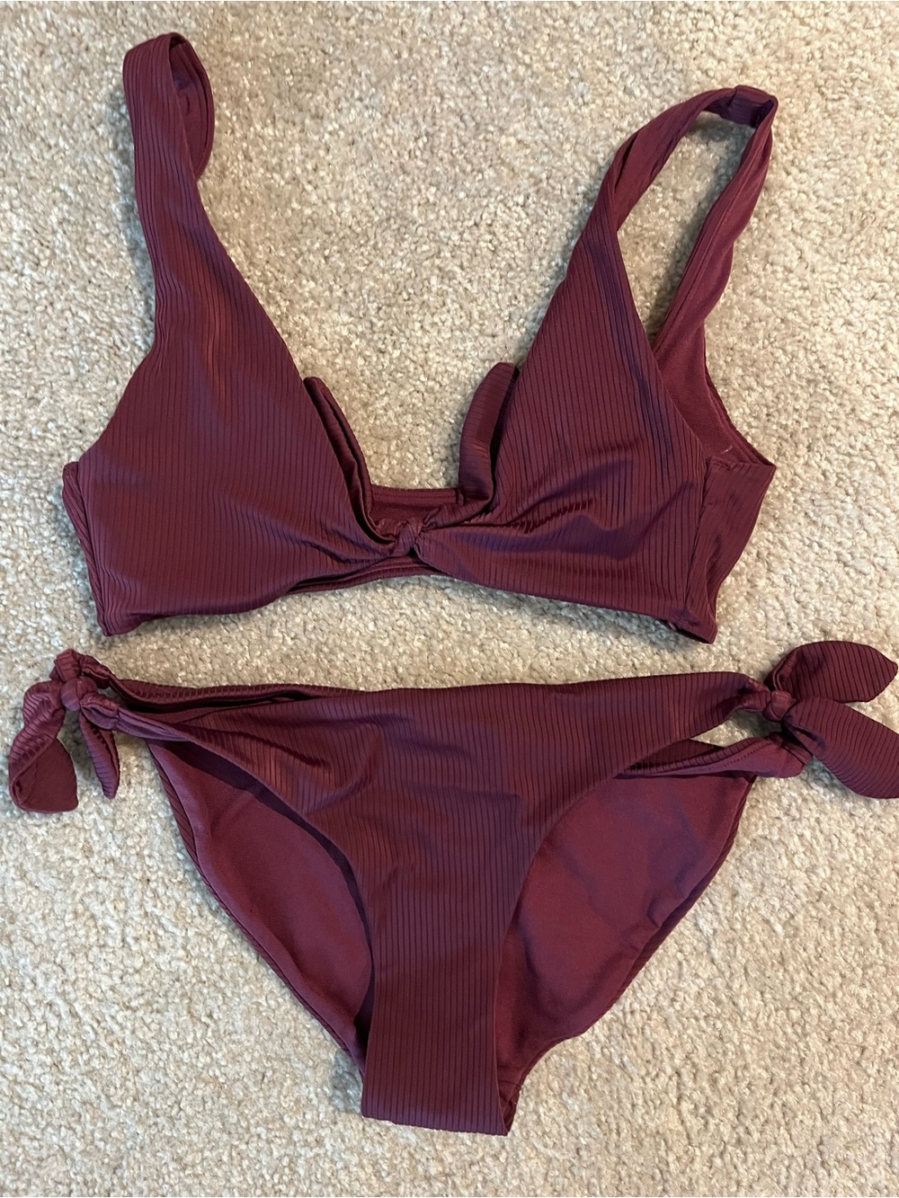 Women’s Ribbed Tie-Side Bikini Set - Burgundy